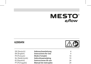 Die Bedienungsanleitung für die MESTO e.PUMP Akku-Pumpe 6280AN als PDF-Datei zum herunterladen und ausdrucken