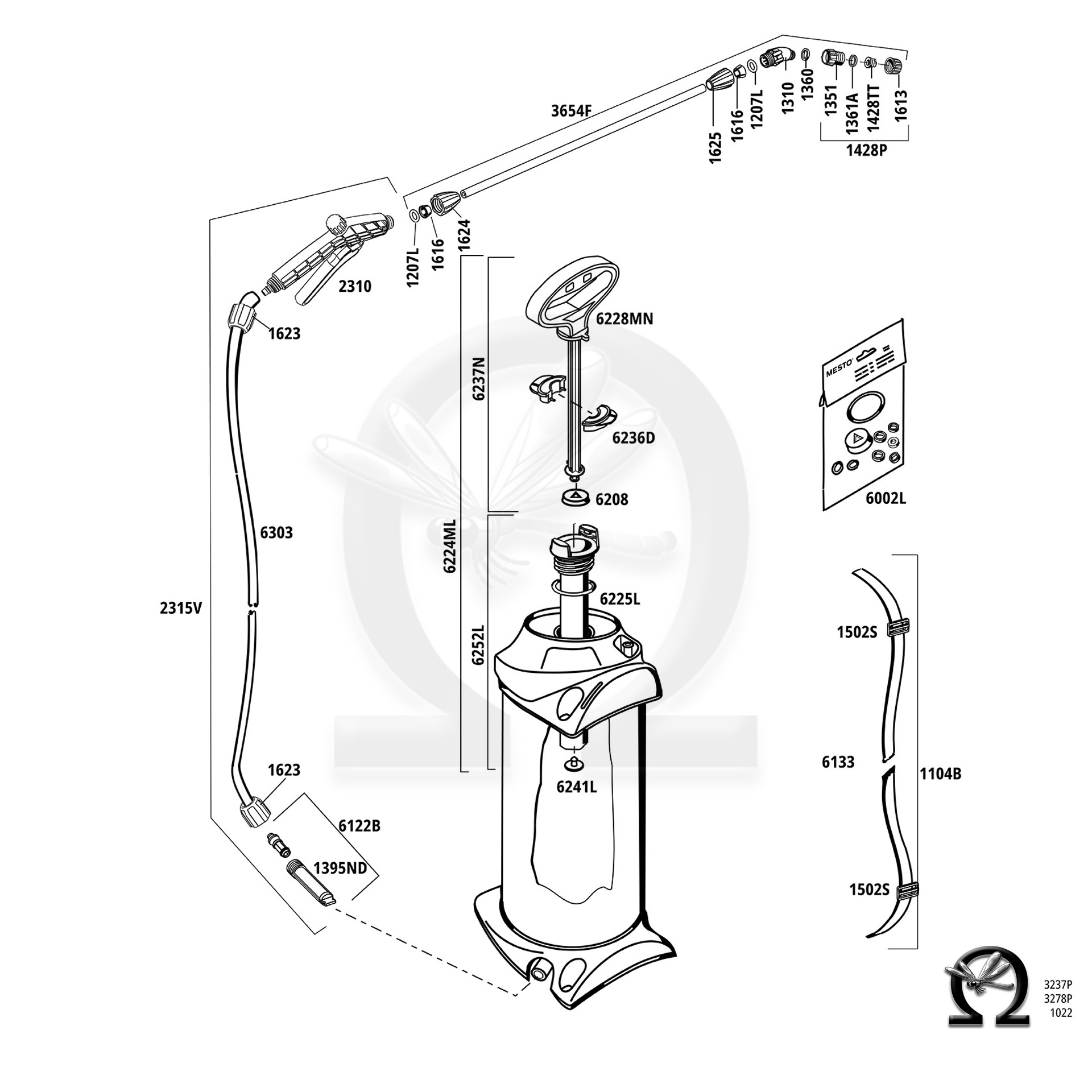 MESTO 3237P PRIMER, Explosionszeichnung mit Ersatzteilnummern