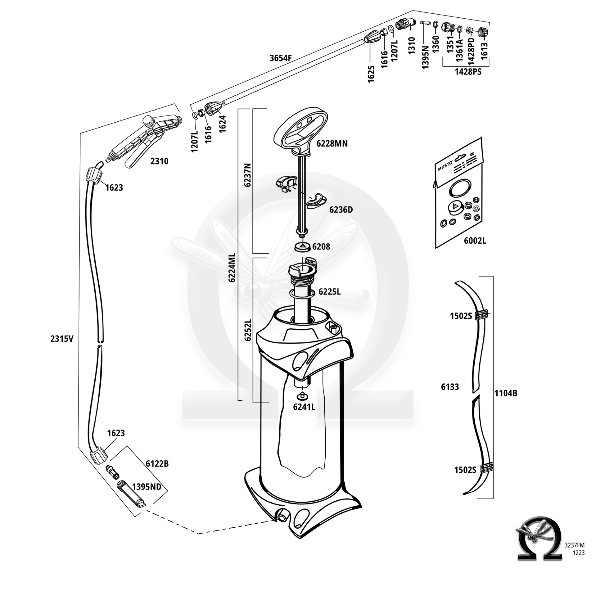 MESTO 3237FM, Explosionszeichnung mit Ersatzteilnummern