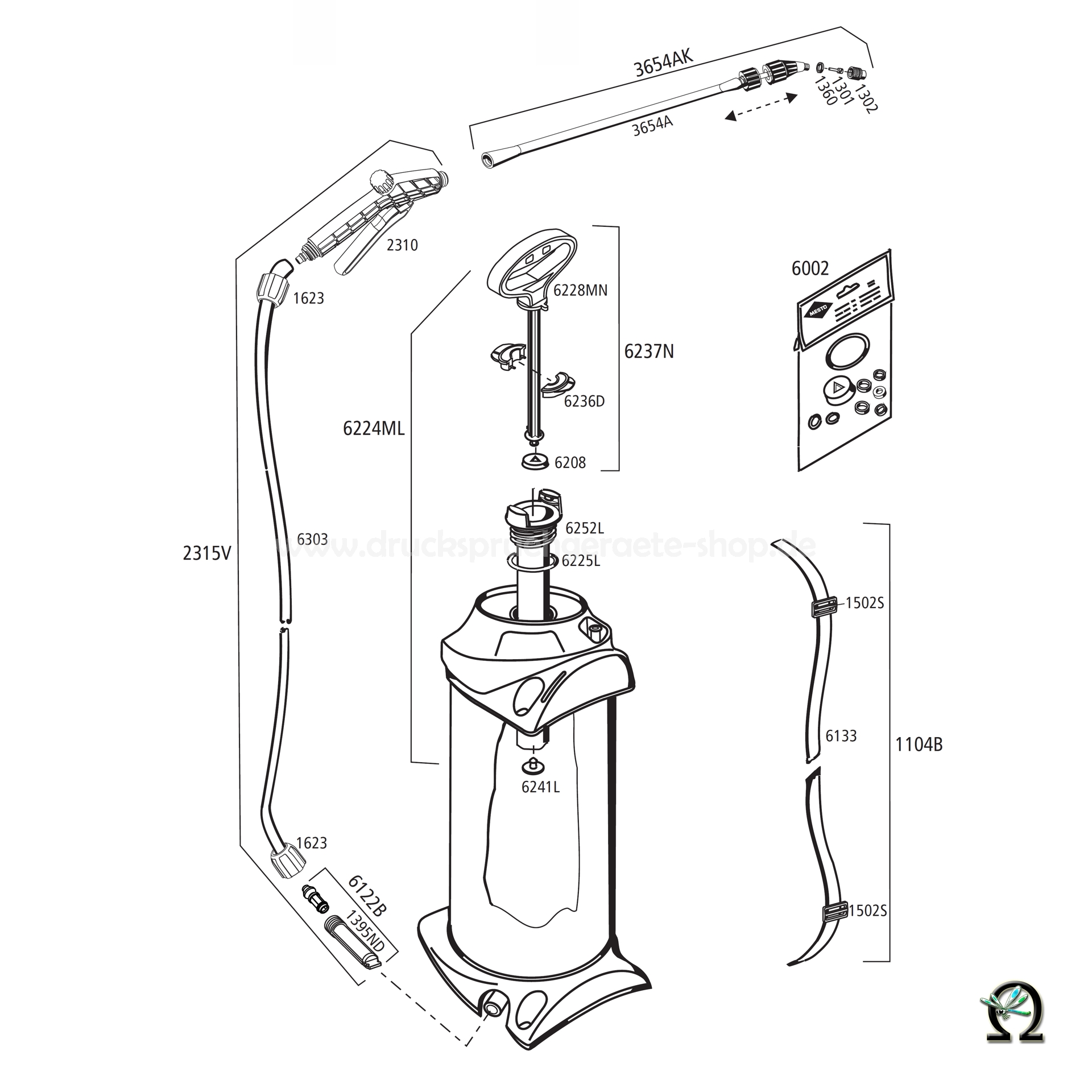 MESTO 3237 VERIS, Explosionszeichnung mit Ersatzteilnummern, MESTO Kunststoff-Spritzrohr ausziehbar 52-90 cm 3654A ohne Düse MESTO 3237 VERIS, Explosionszeichnung mit Ersatzteilnummern, MESTO Kunststoff-Spritzrohr ausziehbar 52-90 cm 3654A ohne Düse