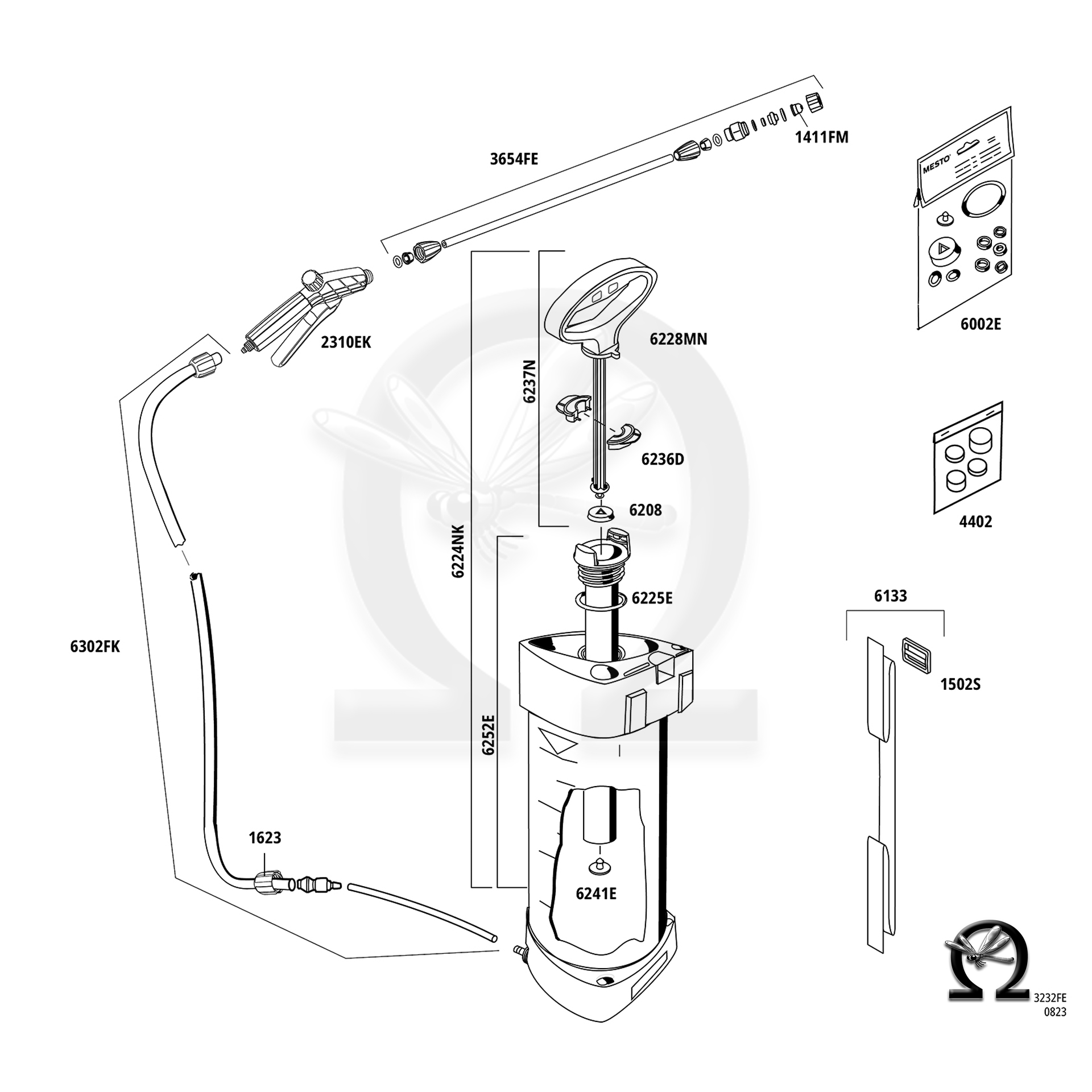 MESTO Schaumsprühgerät 3232FE FOAMER 4 Liter mit EPDM-Dichtungen, Zeichnung der Einzelteile