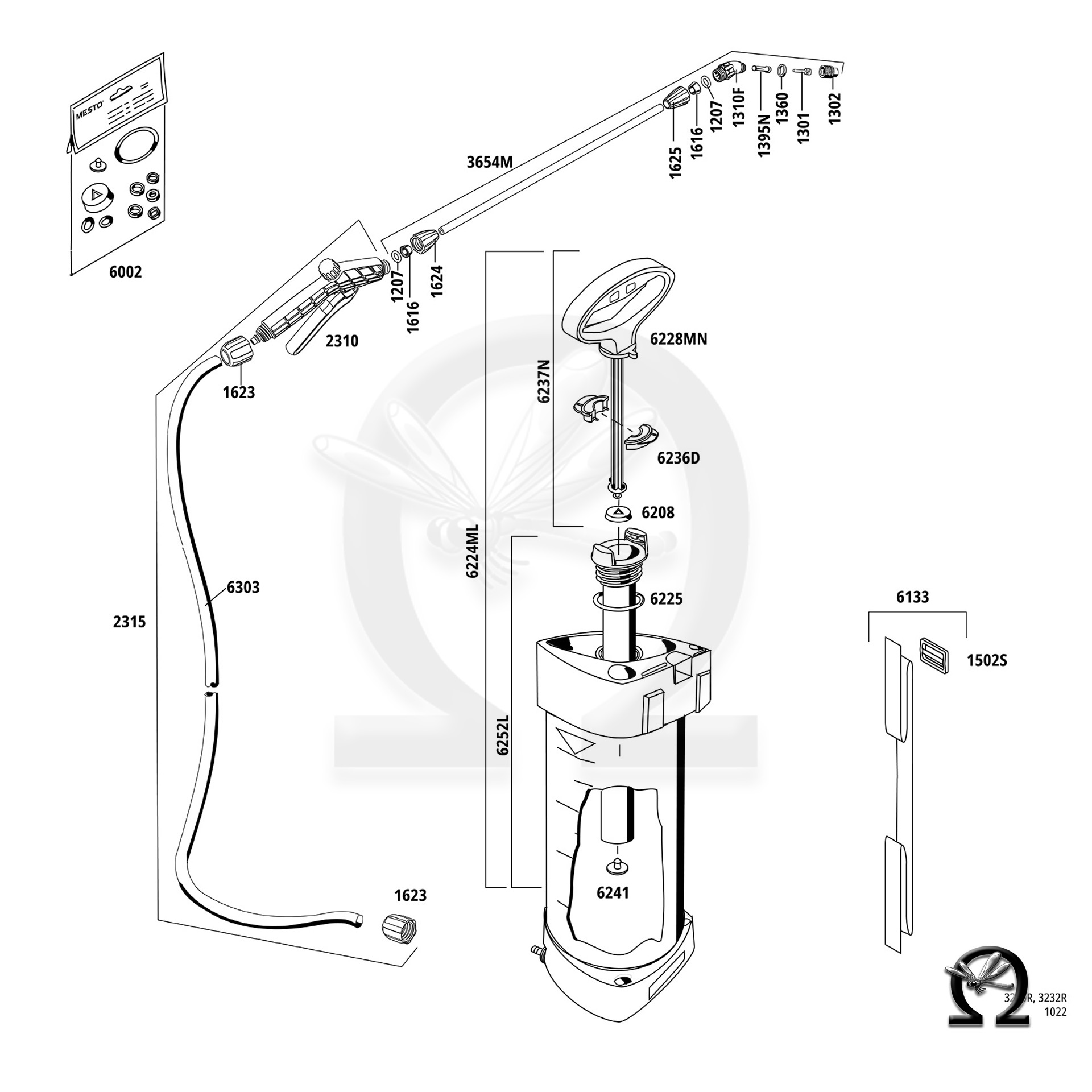 MESTO Drucksprühgerät 3230R FLORI Compact 3 Liter, Zeichnung der Einzelteile MESTO Drucksprühgerät 3230R FLORI Compact 3 Liter, Zeichnung der Einzelteile