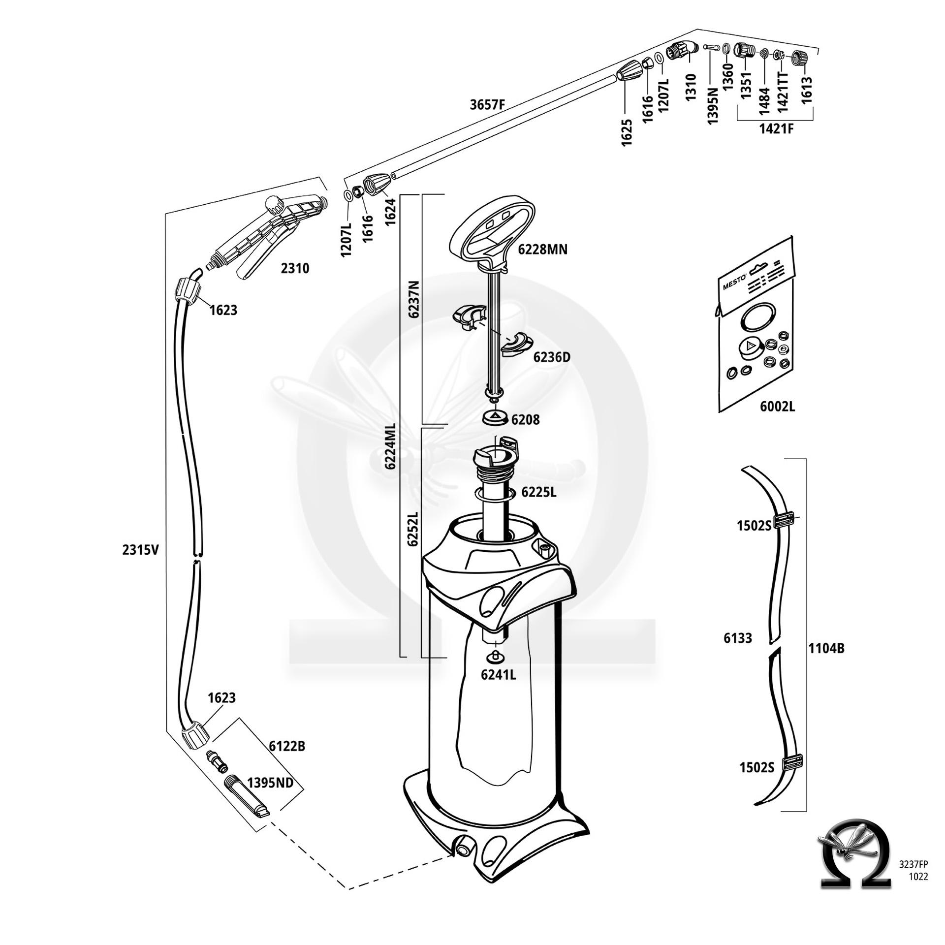 MESTO 3237FP, Explosionszeichnung mit Ersatzteilnummern