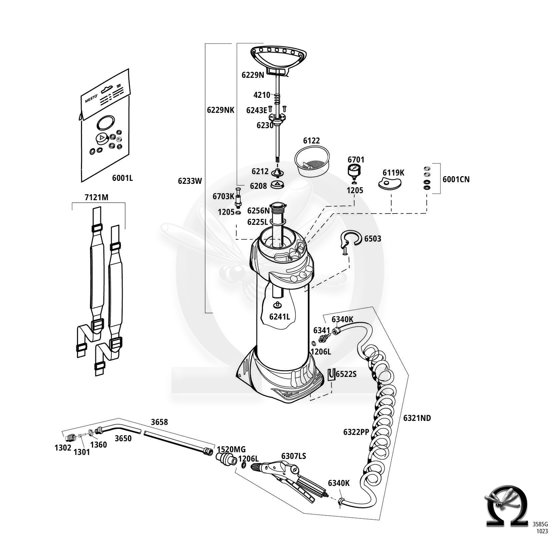Hochdrucksprühgerät FERROX 3585G 10 - 10 Liter, Zeichnung der Einzelteile