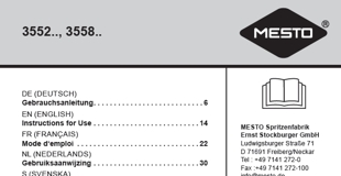 Die Gebrauchsanleitung für die MESTO Rückenspritze 3558 18 Liter m. Flachstrahldüse PVDF 90-02 u. EPDM-Dichtungen als PDF zum herunterladen und ausdrucken