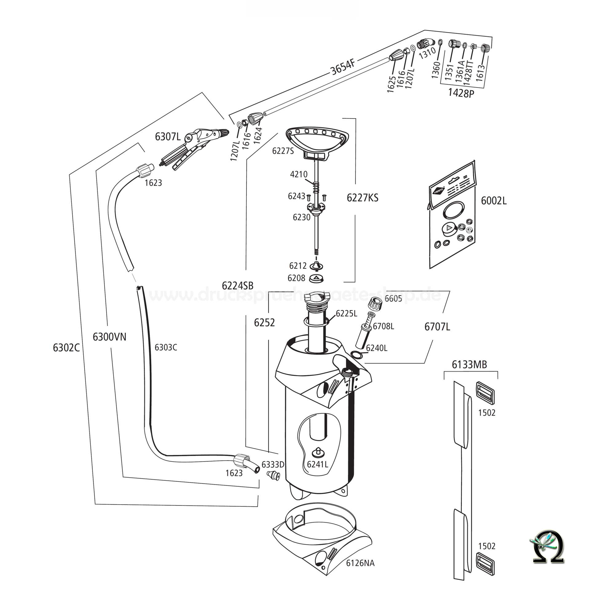 MESTO Drucksprühgerät 3270PP CLEANER Zeichnung der Einzelteile