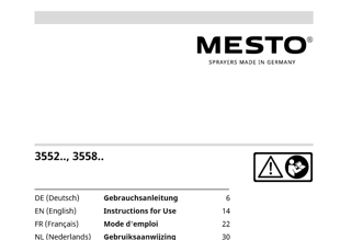 Die Gebrauchsanleitung für die MESTO Rückenspritze 3558 18 Liter m. Flachstrahldüse PVDF 90-02 u. EPDM-Dichtungen als PDF zum herunterladen und ausdrucken